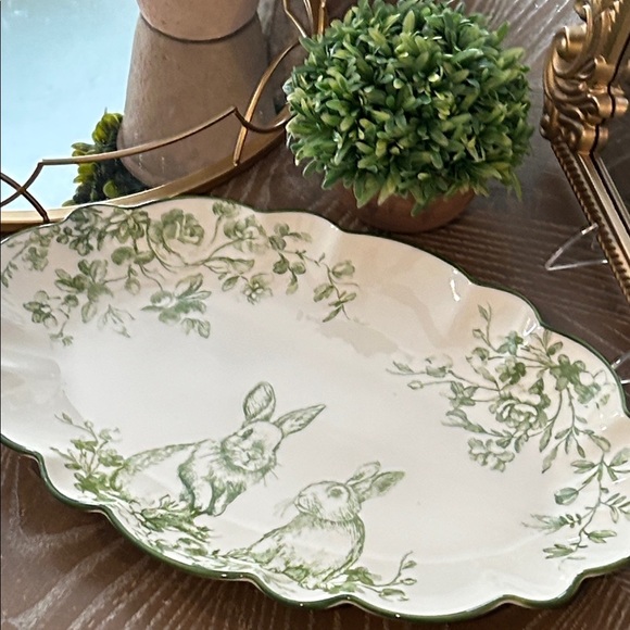 NEW! Shabby Chic French Toile Floral Bunny Ceramic Serving Platter - Picture 4 of 8
